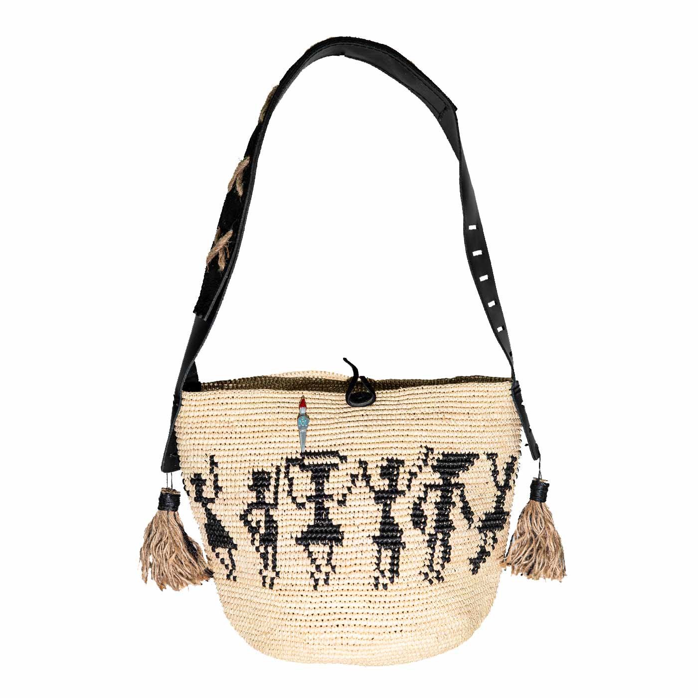 AFRICAN FIGURES CROCHET PANAMA BAG