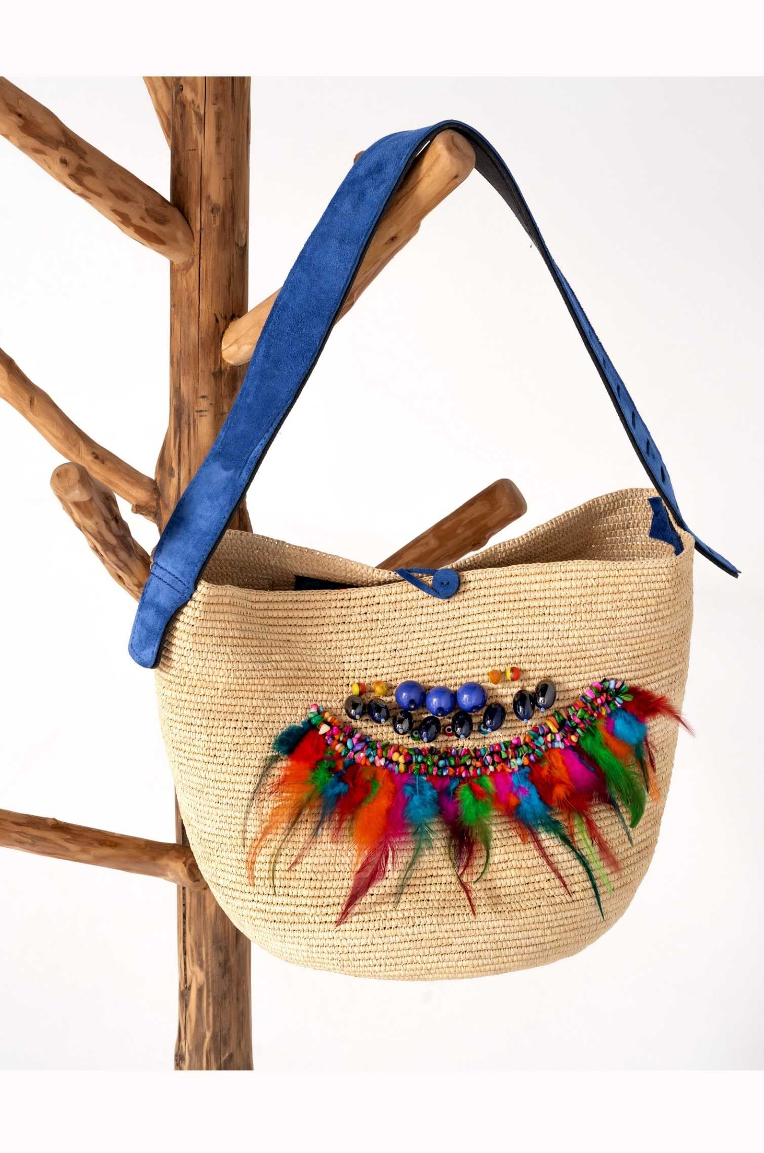 FEATHERS & BEADS PANAMA BAG