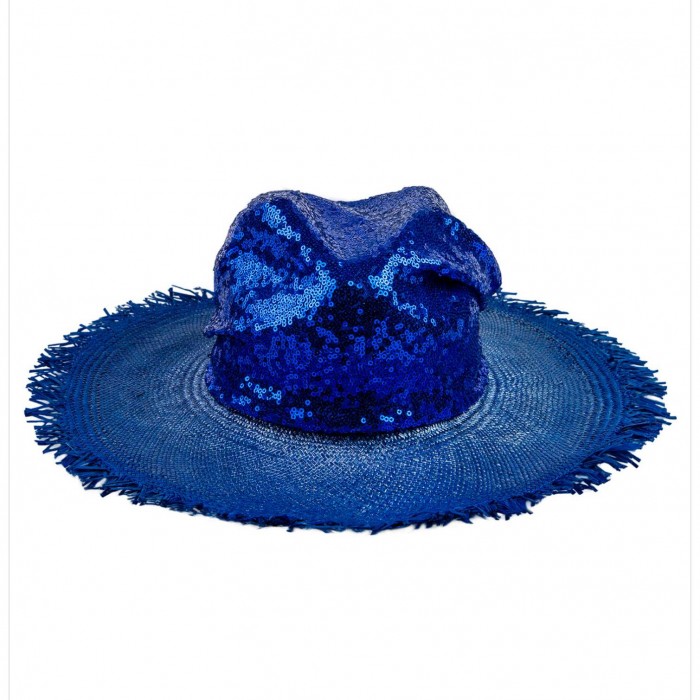 BLUE SEQUINS PANAMA HAT