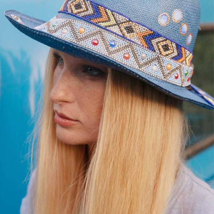 BLUE GLOSSY BUBBLES PANAMA HAT