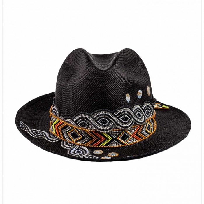 BLACK GLOSSY BUBBLES PANAMA HAT