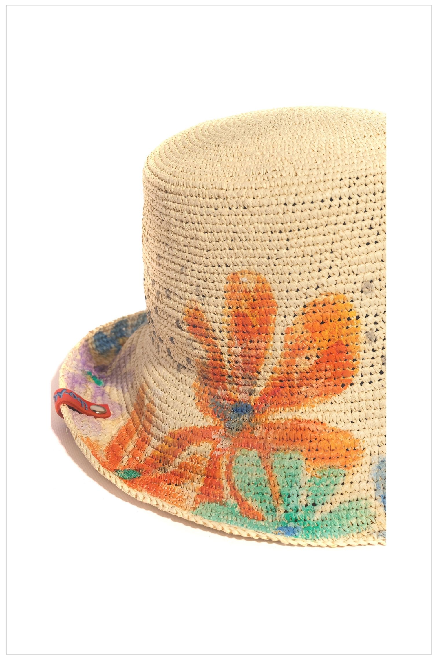 60’s DOTS  FLOWERS BUCKET CROCHET PANAMA HAT