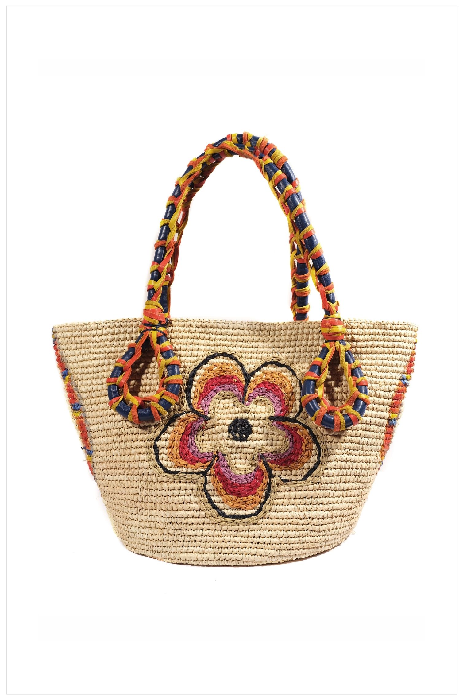 60's SPRING FLOWER CROCHET PANAMA BAG