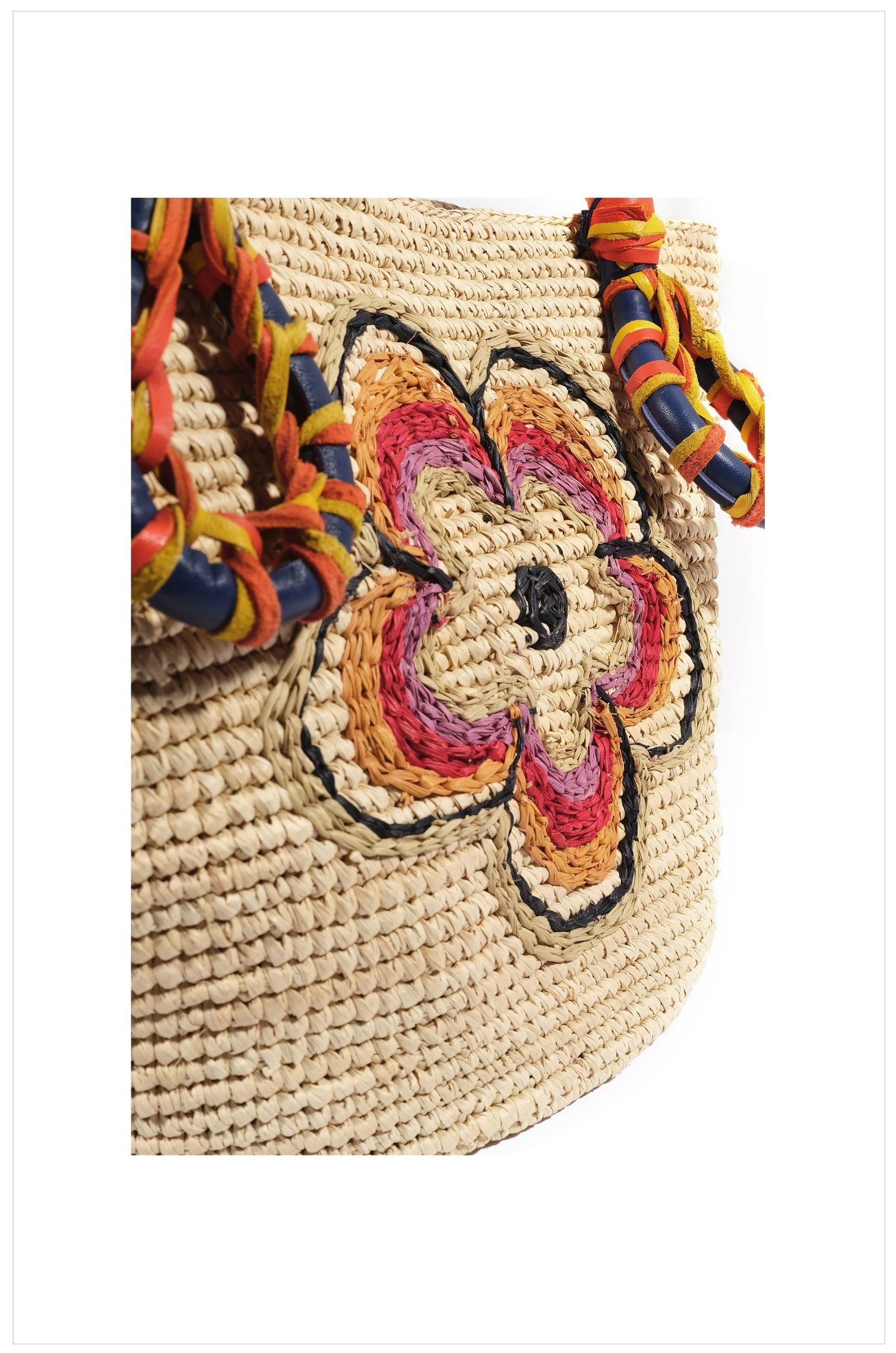 60's SPRING FLOWER CROCHET PANAMA BAG