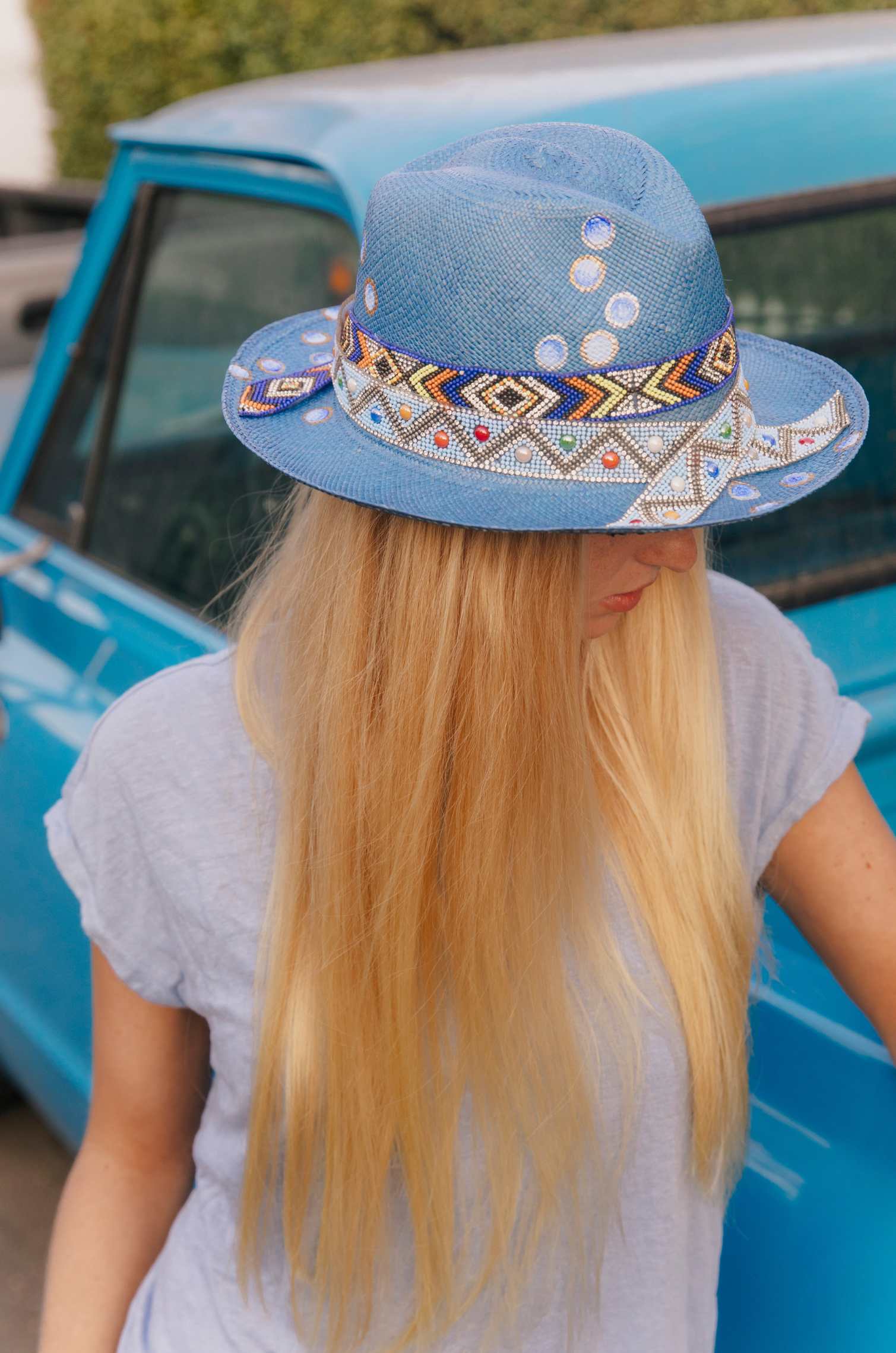 BLUE GLOSSY BUBBLES PANAMA HAT