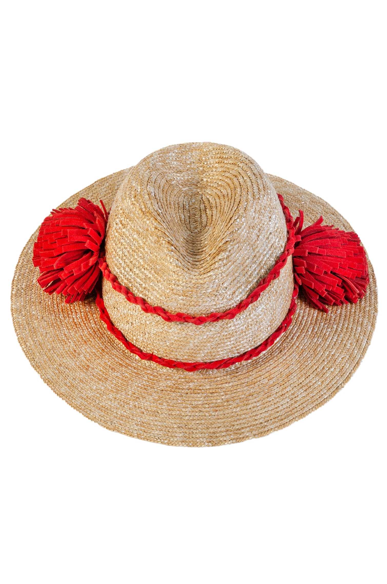 HAPPY POM POM RAFFIA HAT