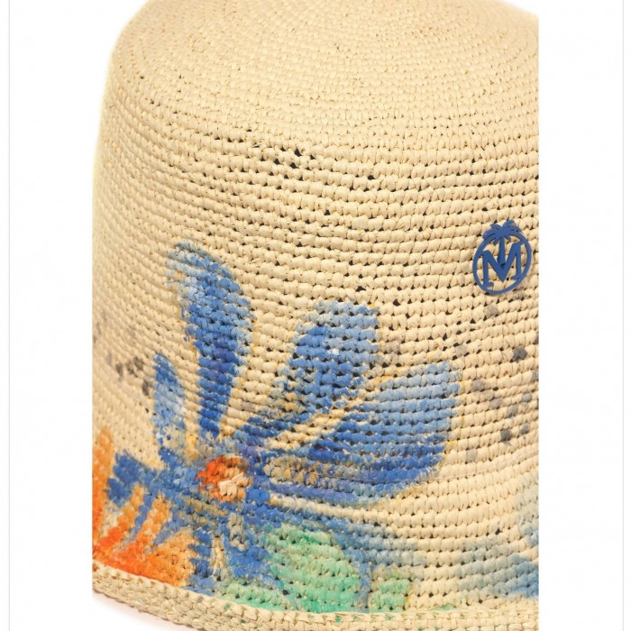 60’s DOTS  FLOWERS BUCKET CROCHET PANAMA HAT