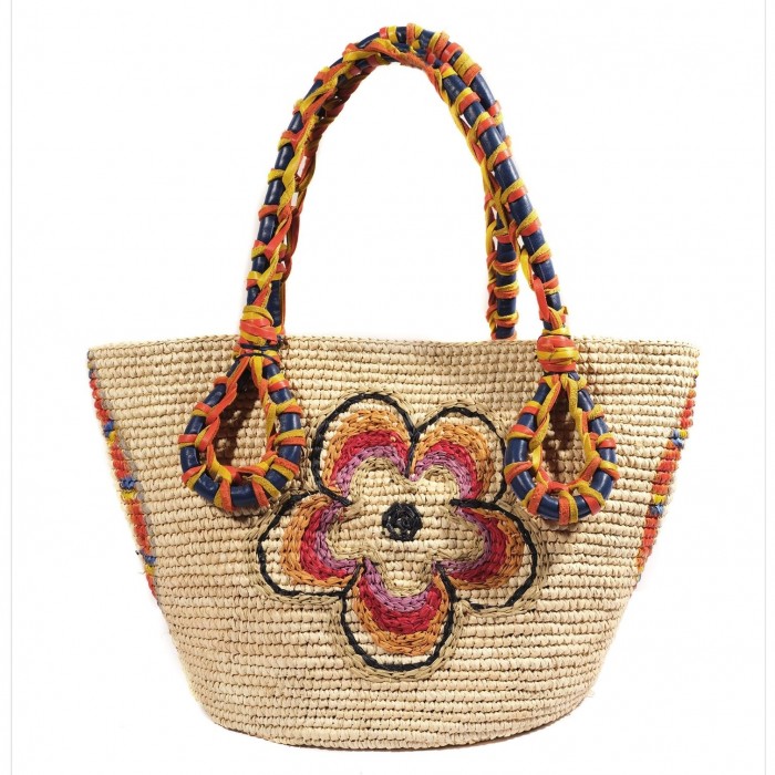 60's SPRING FLOWER CROCHET PANAMA BAG