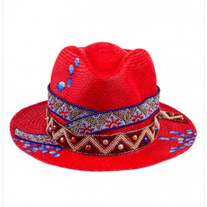 RED GLOSSY BUBBLES PANAMA HAT