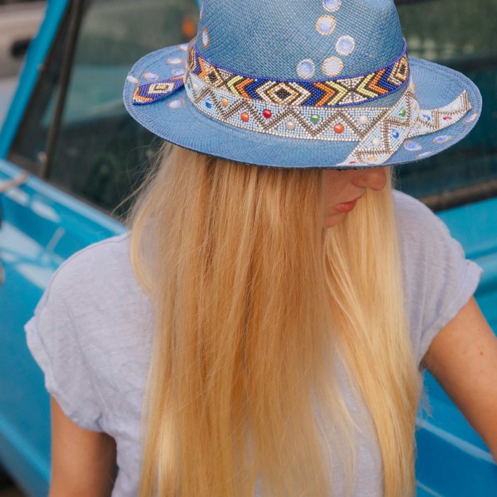 BLUE GLOSSY BUBBLES PANAMA HAT